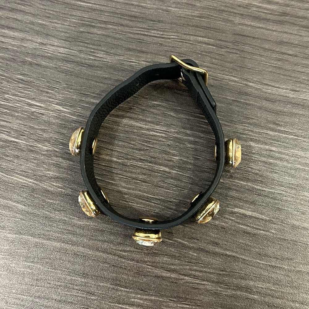 Swarovski Yellow Amber Crystal Genuine Black Leather Gold Buckle Bracelet - Picture 3 of 6